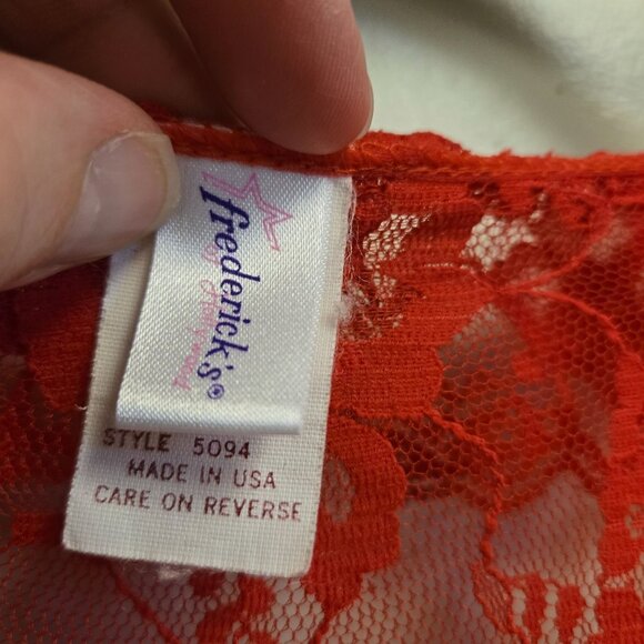 Vintage Fredericks Red Lace Sheer Open Front Robe With Ruffle Trim One Size Nylo - Picture 5 of 6